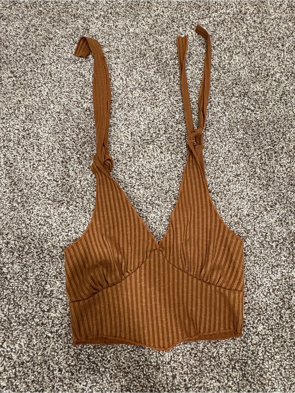 Love J Brown Ribbed Tie-Shoulder Cropped Camisole